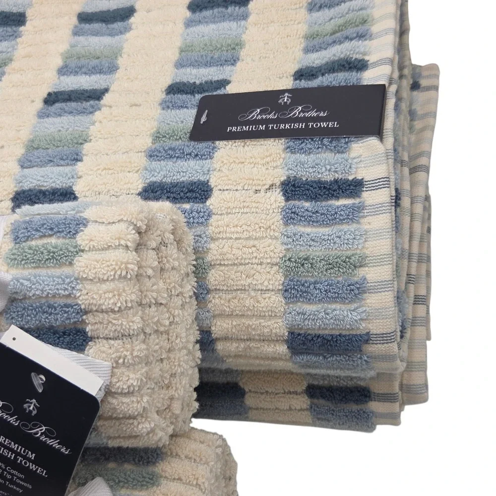 Brooks Brothers 6pc Premium Turkish Cotton Towel Set Blue 2 Bath 2 Hand 2 Tip